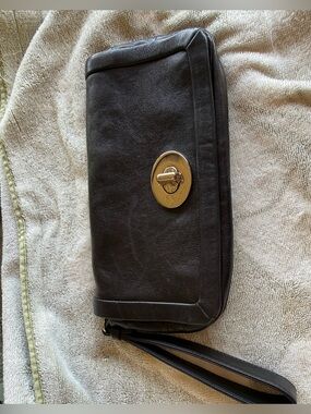 Coach Black Leather Wristlet with Embossed Logo NWOT